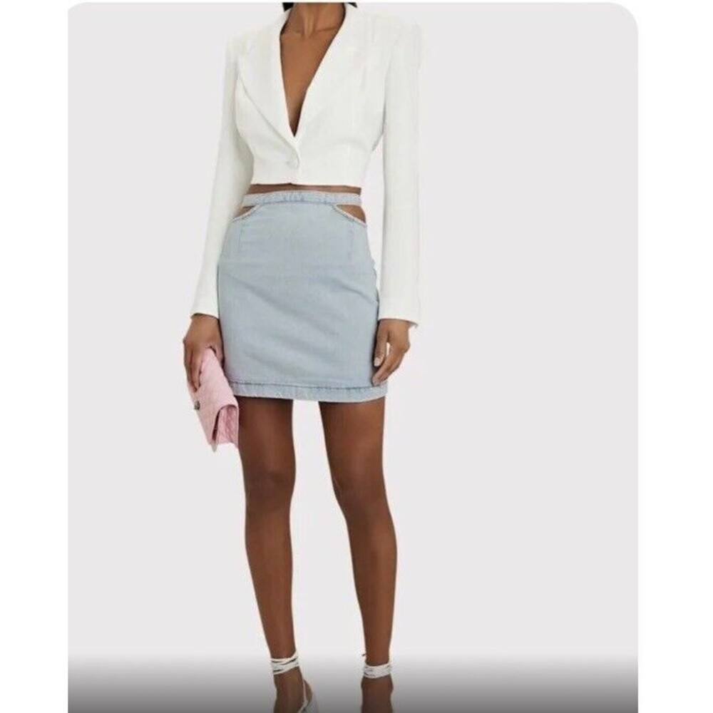 NWT WeWoreWhat Cut Out Denim Mini Skirt Women's L Blue Light Wash High Waist